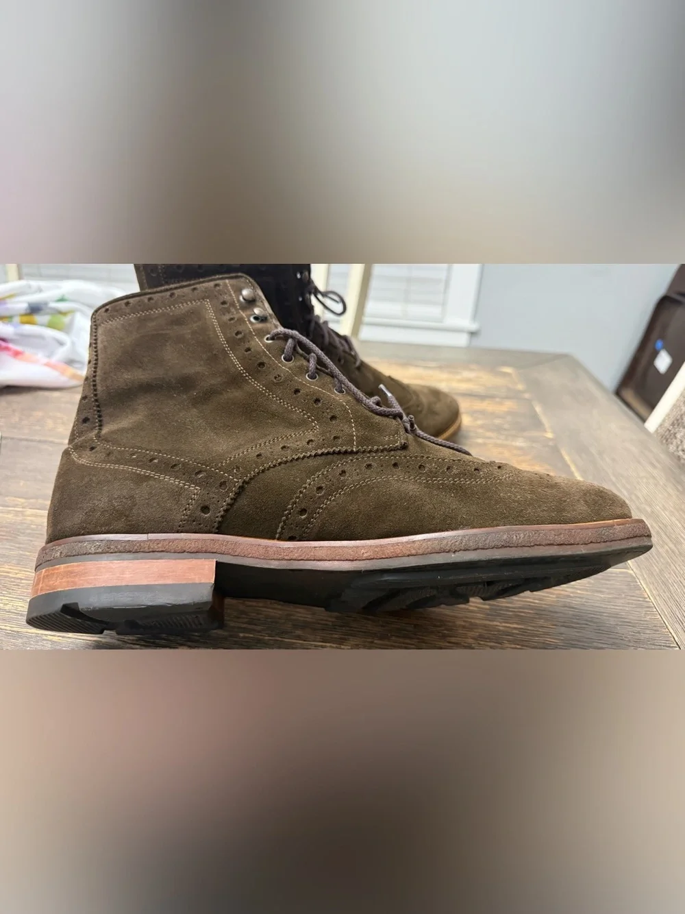 SuitSupply | Suede Brogue Lace Up Boots | Brown | Size 11